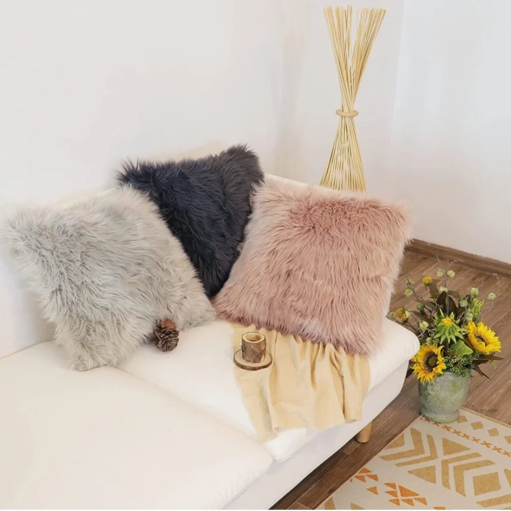 Luxury Home | Set of 2 Elegant Dusty Peony Pink Faux Fur Throw Pillow Covers